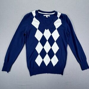 Old Navy Sweater Mens Large Blue Argyle V-Neck Cotton Knit
